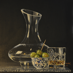 ‘Whisky and olives’, oil on canvas.